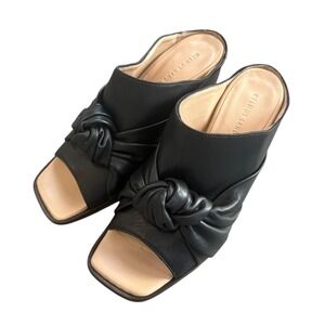Helmut Lang Women's‎ Knotted Leather Mules Heels Peep Toe Black Sz 38 (US 7-7.5)